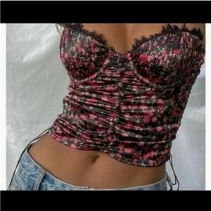 New For Love and Lemons Melrose Bustier Corset Top  Ruched Sides Red Black Small